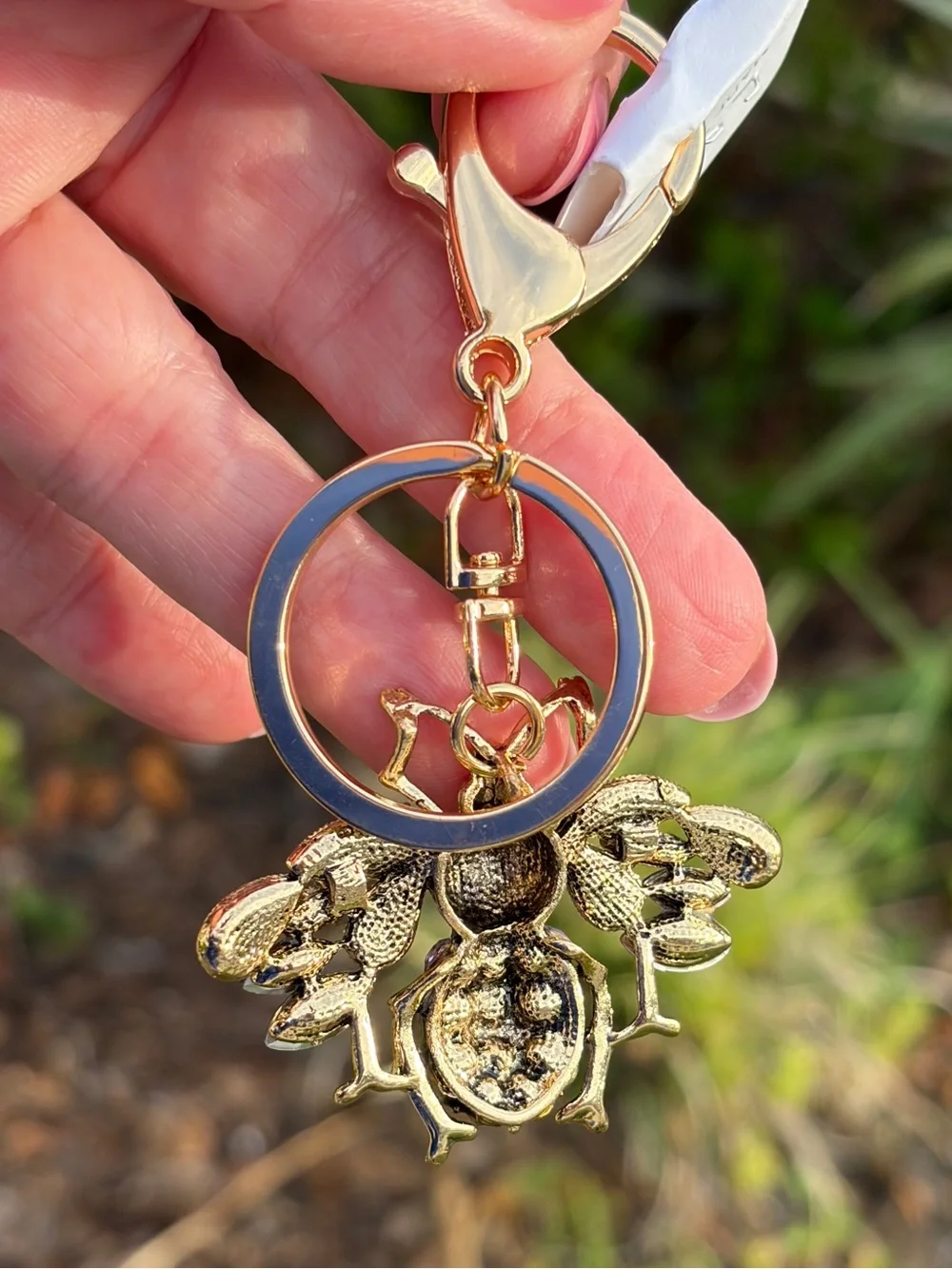 Sparkling Gold Bee Keychain with Purple and Gray Crystals